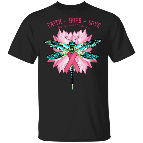 Faith Hope Love Breast Cancer Awareness Gifts Cool Butterfly Pink Ribbon Lotus Flower Gifts T-Shirt - Macnystore