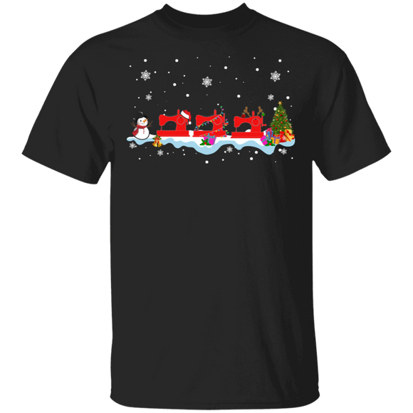 Christmas Sew Shirt Snowman With Sewing Machine Cool Christmas Sewing Lover Gifts Christmas T-Shirt - Macnystore