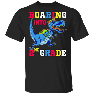 Dinosaurs Roaring Into 2nd Grade Shirt Funny T-Rex Back To School Gifts T-Shirt - Macnystore