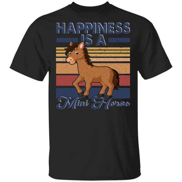 Vintage Retro Miniature Horse Happiness is A Mini Horse Pet Horse Lovers T-Shirt - Macnystore