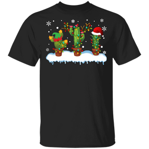 Santa Reindeer Cactus ELF Christmas Lights Cactus Funny Cactus Lover Gifts T-Shirt - Macnystore