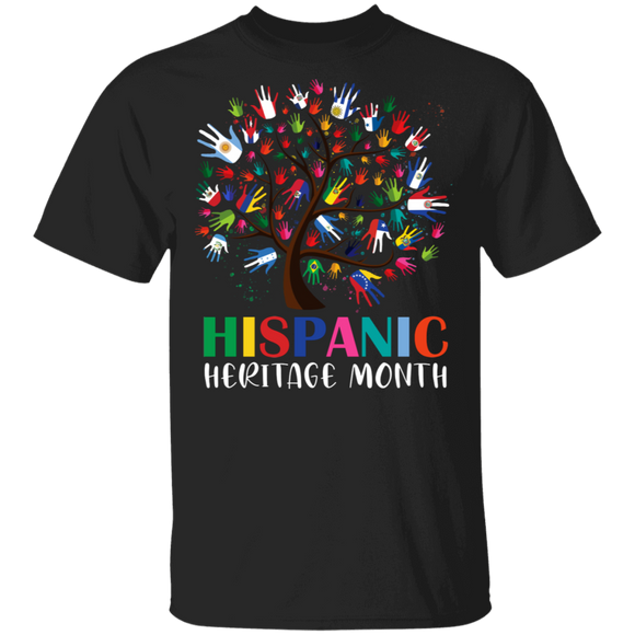 National Hispanic Heritage Month Shirt Colorful Flag Hand Tree Gifts T-Shirt - Macnystore