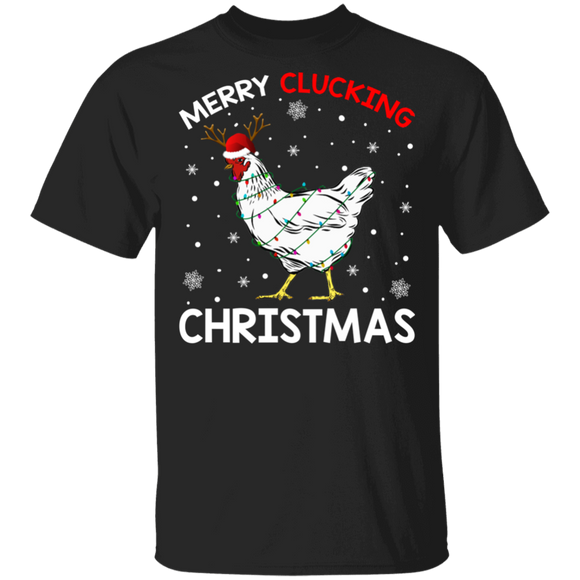 Christmas Chicken Shirt Merry Clucking Christmas Funny Christmas Lights Santa Reindeer Chicken Lover Gifts T-Shirt - Macnystore