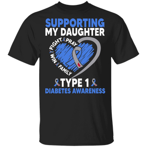 Diabetes Awareness Shirt Supporting My Daughter Type 1 Diabetes Cool T1D Kids Diabetic Awareness Ribbon Heart Daughter Family Gifts T-Shirt - Macnystore