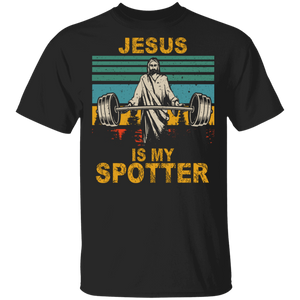 Vintage Retro Jesus Is My Spotter Cool Jesus Lifting Weight Lifting Gifts T-Shirt - Macnystore