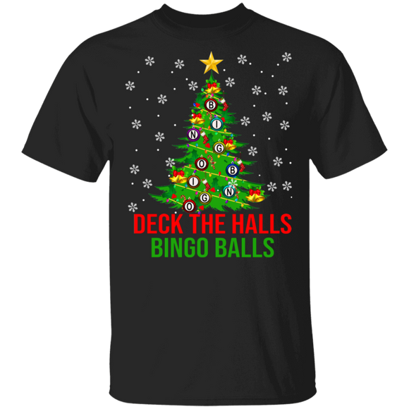 Christmas Tree Shirt Deck The Halls Bingo Balls Cool Christmas Bingo Game Lover Gifts Christmas T-Shirt - Macnystore
