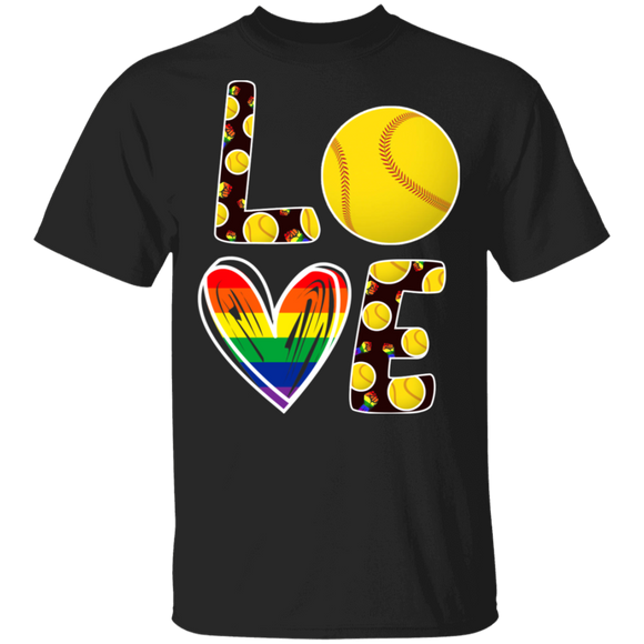 Cute Love LGBT Softball Shirt Matching Proud LGBT Support Gay Lesbian Softball Lover Player Gifts T-Shirt - Macnystore