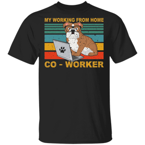 Vintage Retro My Working From Bulldog Shirt Home Co-Worker Funny Bulldog Beside Laptop Shirt Matching Bulldog  Gifts T-Shirt - Macnystore
