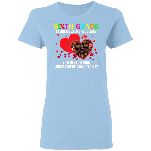 Sixth Grade Is Like A Box Of Chocolates Matching Shirts For Elementary Middle Teacher Personalized Valentine Gifts Ladies T-Shirt - Macnystore