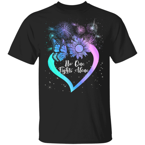Suicide Prevention Awareness Shirt No One Fights Alone Cool Suicide Prevention Awareness Heart Butterfly Sunflower Lover Gifts T-Shirt - Macnystore