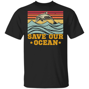 Vintage Retro Save Our Oceans Climate Change Dolphin T-Shirt - Macnystore