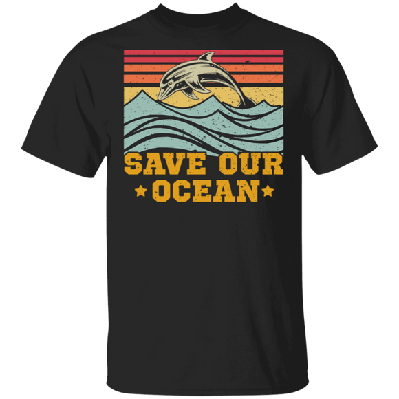 Vintage Retro Save Our Oceans Climate Change Dolphin T-Shirt - Macnystore