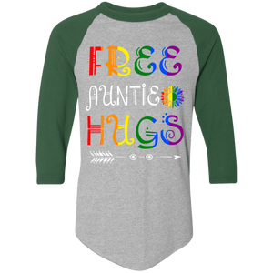LGBT Mother's Day Shirt Free Auntie Hugs Cool LGBT Month Pride Rainbow Flag Heart Family Gifts 4420 Colorblock Raglan Jersey - Macnystore