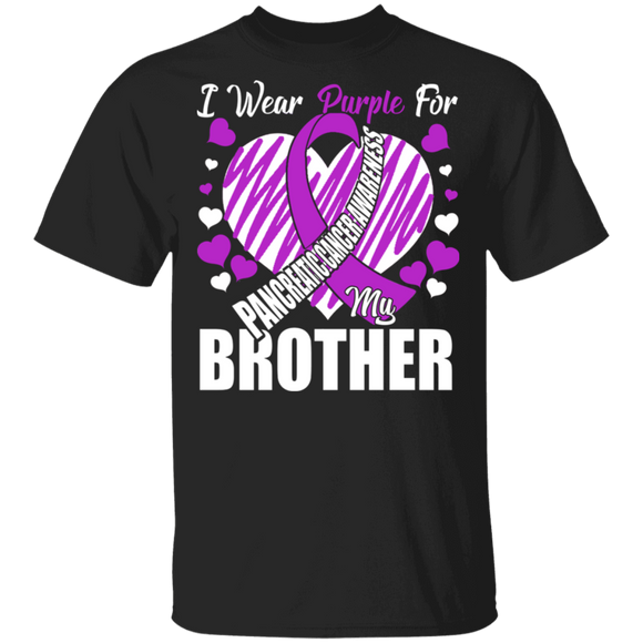 Pancreatic Caner Awareness Shirt I Wear Purple For My Brother Cool Pancreatic Caner Awareness Purple Ribbon Heart Gifts T-Shirt - Macnystore