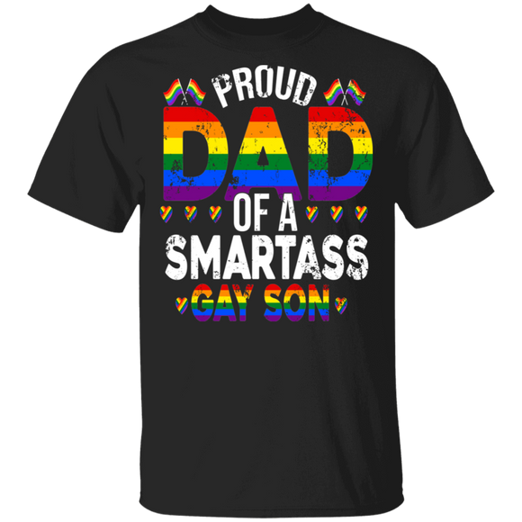 Proud Dad Of A Smartass Gay Son Cool Pride LGBT Flag Heart Shirt Matching Proud LGBT Gay Father's Day Gifts T-Shirt - Macnystore