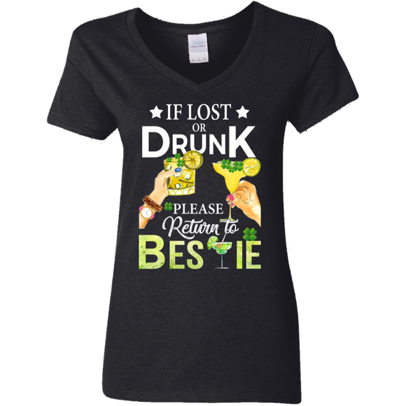 If Lost Or Drunk Please Return To Bestie Patricks Day Ladies V-Neck T-Shirt - Macnystore