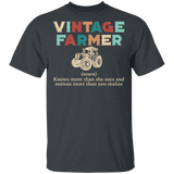 Vintage Farmer Definition Knows More Than She Says Funny Farmer Farming Lover Women Mom Dad Shirt T-Shirt - Macnystore