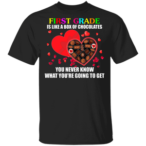First Grade Is Like A Box Of Chocolates Matching Shirts For Elementary Middle Teacher Personalized Valentine Gifts T-Shirt - Macnystore