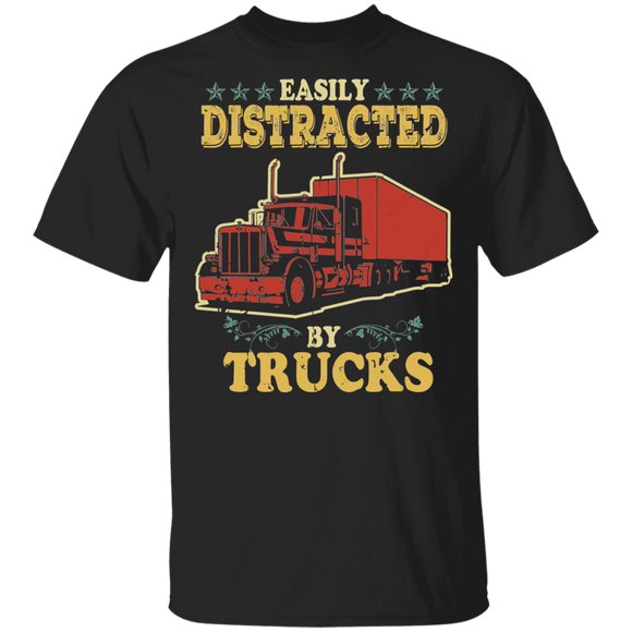 Truck Farmer Shirt Easily Distracted By Trucks Cool Truck Driver Farmer Lover Gifts T-Shirt - Macnystore