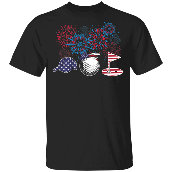 Cool Firework American Flag Golf Shirt Matching Golf Player Lover Fans 4th Of July United States Independence Day Gifts T-Shirt - Macnystore