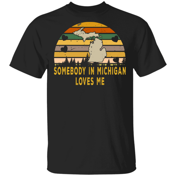 Vintage Retro Somebody in Michigan Loves Me State Home Love T-Shirt - Macnystore