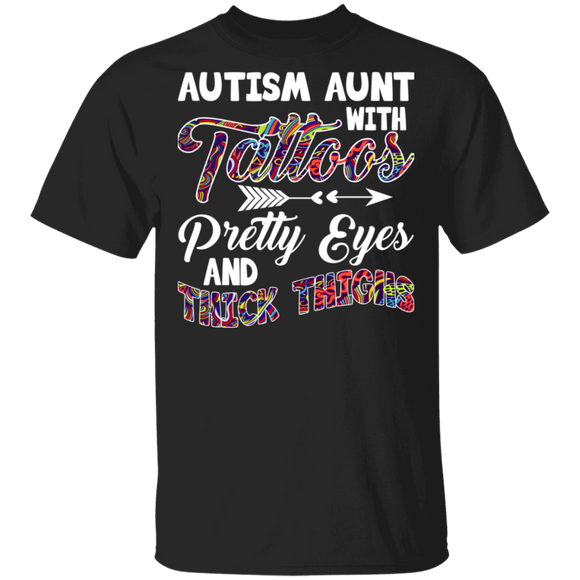 Autism Mom With Tattoos Pretty Eyes And Thick Thighs Autism Awareness Shirt T-Shirt - Macnystore
