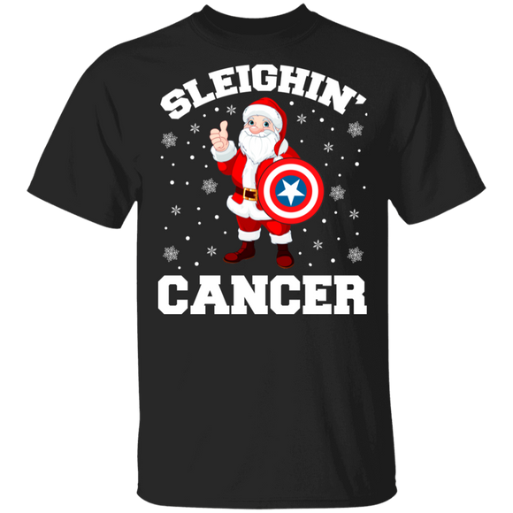 Christmas Santa Shirt Sleighin' Cancer Funny Christmas  Captain America Santa Cancer Awareness Gifts T-Shirt - Macnystore