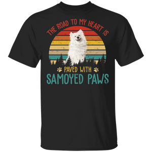Vintage Retro The Road To My Heart Is Paved With Samoyed Paws T-Shirt - Macnystore