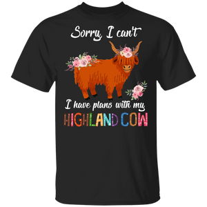Sorry I Can't I Have Plans With My Highland Cow Cute Floral Cow Lover Farmer Gifts T-Shirt - Macnystore