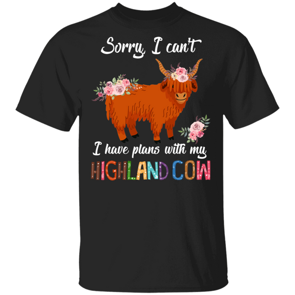 Sorry I Can't I Have Plans With My Highland Cow Cute Floral Cow Lover Farmer Gifts T-Shirt - Macnystore