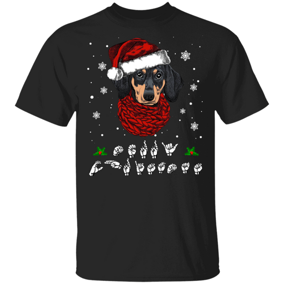 Christmas ASL Sign Language Shirt Dachshund With Santa Hat Merry Christmas Dachshund Lover Gifts Christmas T-Shirt - Macnystore
