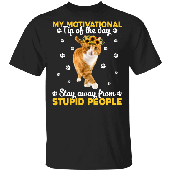 Funny Motivational Tip Stay Away From Stupid People Floral Cat T-Shirt - Macnystore