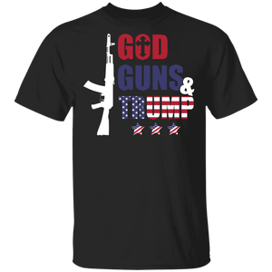 God Guns And Trump American Flag Christian Cross  President Trump Gifts T-Shirt - Macnystore