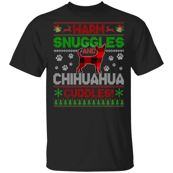 Christmas Dog Lover Shirt Warm Snuggles And Chihuahua Cuddles Ugly Funny Christmas Sweater Dog Red Buffalo Plaid Gifts T-Shirt - Macnystore