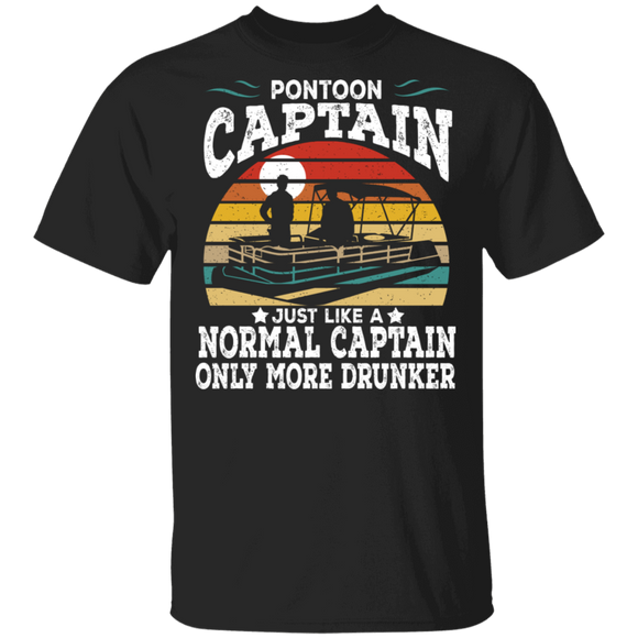 Vintage Retro Pontoon Captain Like A Regular Captain Only Way More Drunker Gifts T-Shirt - Macnystore