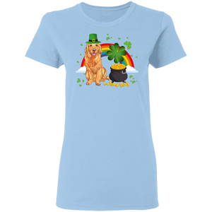 Leprechaun Golden Retriever Dog Lover St Patrick's Day Gifts Ladies T-Shirt - Macnystore