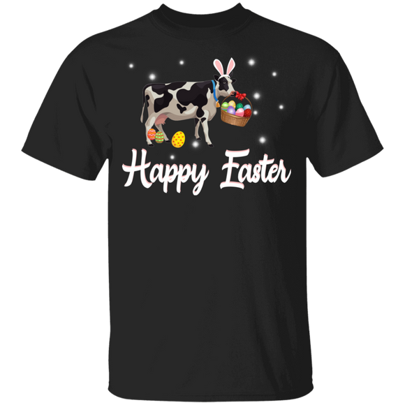 Bunny Cow Pulls Eggs Basket Funny Rabbit Bunny Eggs Easter Day Matching Shirt For Kids Men Women Cow Lover Farmer Gifts Youth T-Shirt - Macnystore