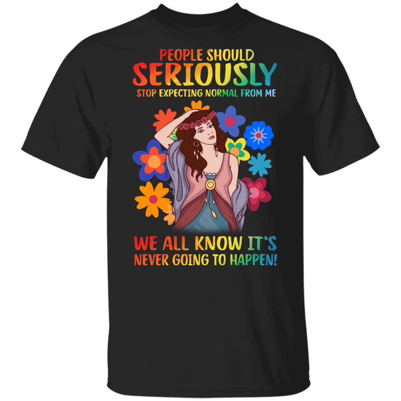People Should Seriously Stop Expecting Normal From Me Hippie Girrl Youth T-Shirt - Macnystore