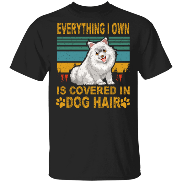 Vintage Retro Everything I Own Is Covered In Dog Hair Funny Samoyed Dog Lover Owner Gifts T-Shirt - Macnystore
