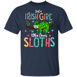 Just A Irish Girl Who Loves Sloth Lover Shamrock Leprechaun Funny St Patrick's Day Girls Womens St Patty's Day Irish T-Shirt - Macnystore
