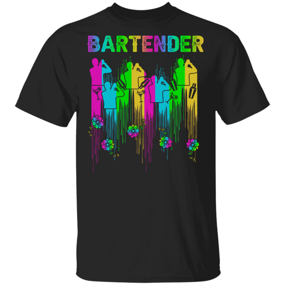 Colorful Bartender Funny Bartender Shirt Matching Drunker Drinker Beer Wine Shaker Margarita Lover Bartender Gifts T-Shirt - Macnystore