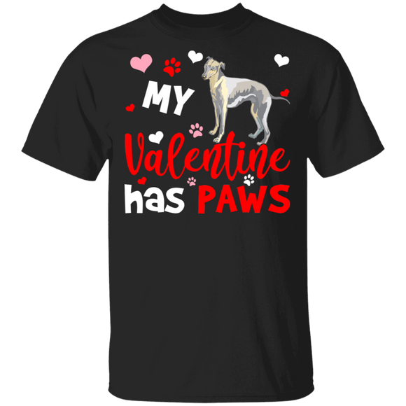 My Valentine Has Paws Whippet Dog Pet Lover Couple Wife Husband Fiance Fiancee Boyfriend Girlfriend Valentine Gifts T-Shirt - Macnystore