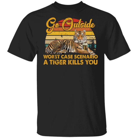 Vintage Retro Worst Case Scenario A Tiger Kills You Adventure Trip Gifts T-Shirt - Macnystore