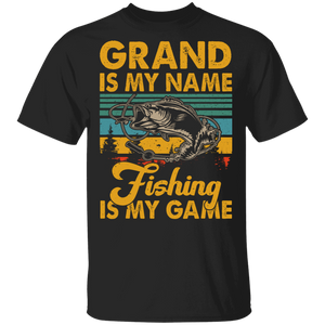 Vintage Retro Grand Is My Name Fishing Is My Game Fisher Father's Day Grandpa Gifts T-Shirt - Macnystore