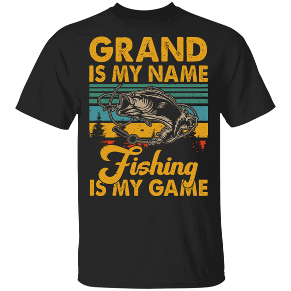 Vintage Retro Grand Is My Name Fishing Is My Game Fisher Father's Day Grandpa Gifts T-Shirt - Macnystore