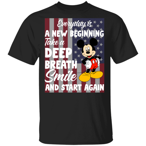 Everyday Is A New Beginning Take A Deep Breath Smile Cute American Flag Mickey Shirt Matching Mickey Lover 4th Of July Gifts T-Shirt - Macnystore