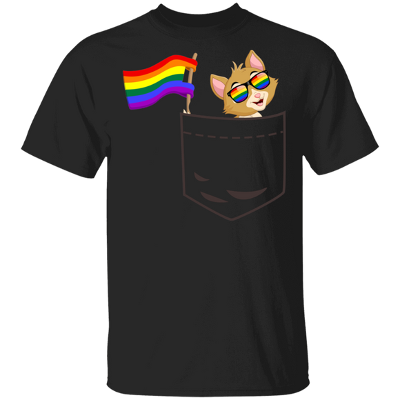 Pride LGBT Cat In Pocket Proud LGBT Flag Gay Lesbian Cat Lover Owner Fans Gifts T-Shirt - Macnystore