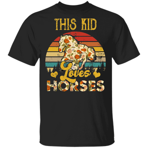 Vintage Retro This Kid Loves Horses Floral Horse Kids Girls Horse Lover Gifts T-Shirt - Macnystore