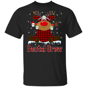 Christmas Reindeer Shirt Dental Crew Funny Christmas Reindeer Red Plaid Tooth Dental Dentist Gifts T-Shirt - Macnystore