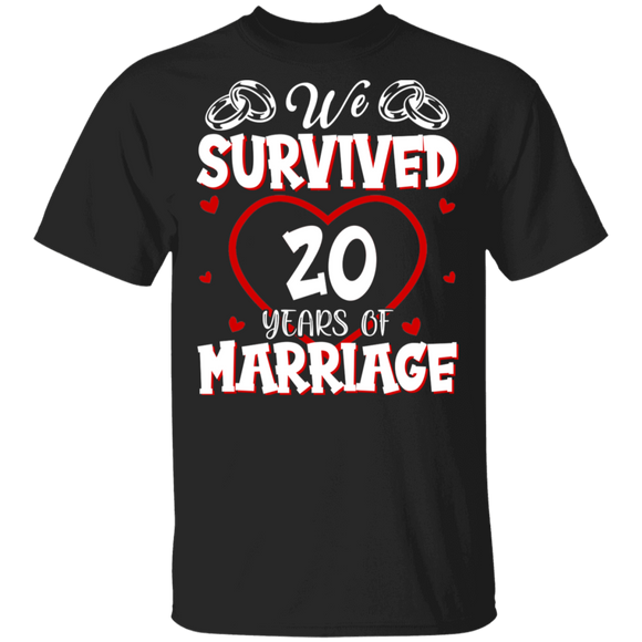 Wedding Anniversary Shirt We Survived 20 Years Of Marriage Funny Couple 20th Anniversary Gifts T-Shirt - Macnystore
